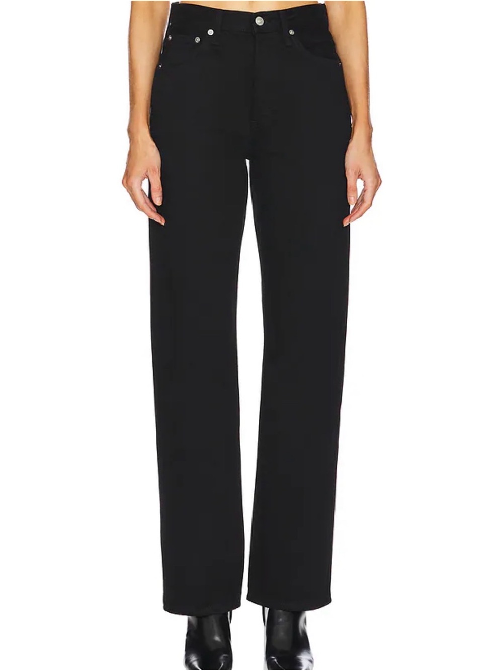 Revolve Classic High-Rise Straight Leg Distressed Jeans - Black